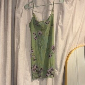 Green and Purple Floral Slip Dress with Adjustable straps and lace